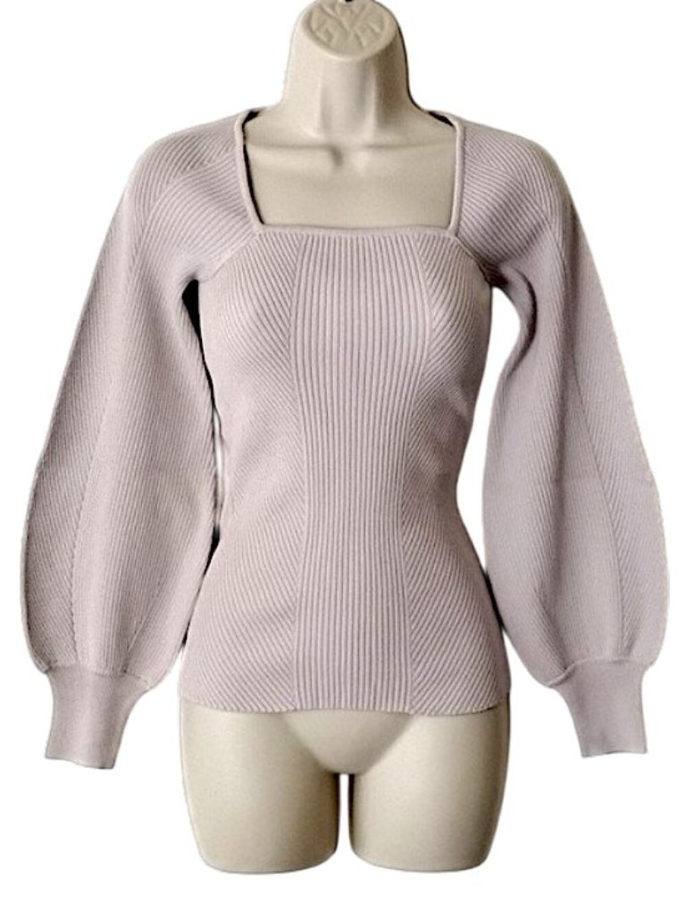 NWT Fray I.D. Japan Squareneck Bishop Sleeve Rib Knit Sweater Top OS S Bodycon